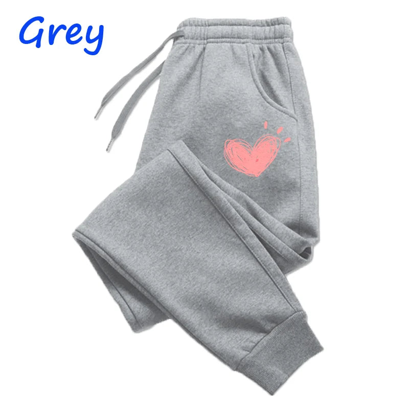 Women Cute Heart Printed Sweatpants Autumn Winter Cotton Long Pants Jogger Trousers Casual Sports Fitness Women Sweat Pants