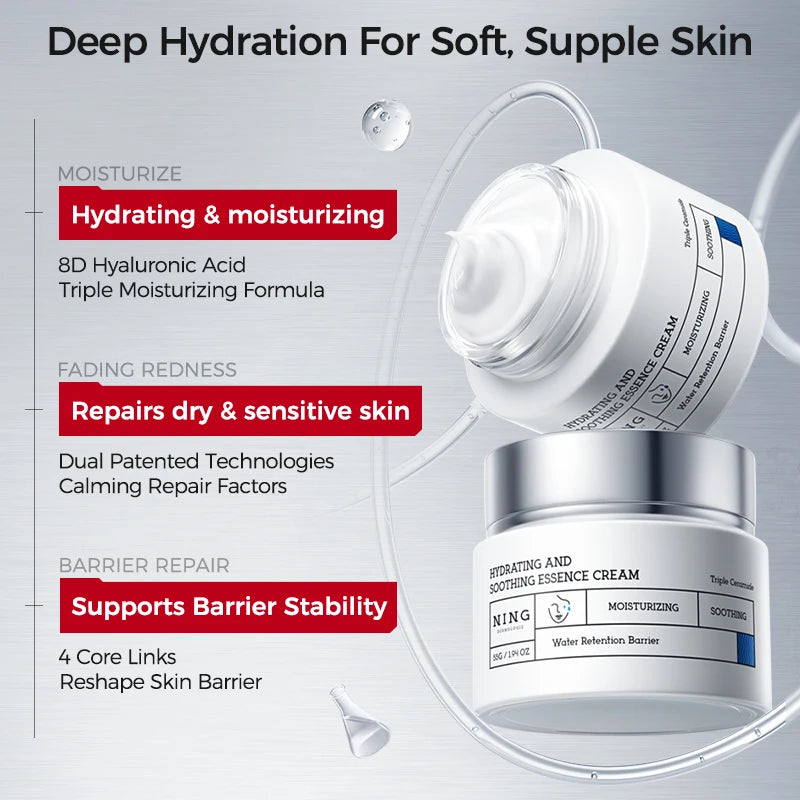 Hydrating Soothing Essence Cream – Collagen, Ceramides, Hyaluronic Acid & Plant Extracts