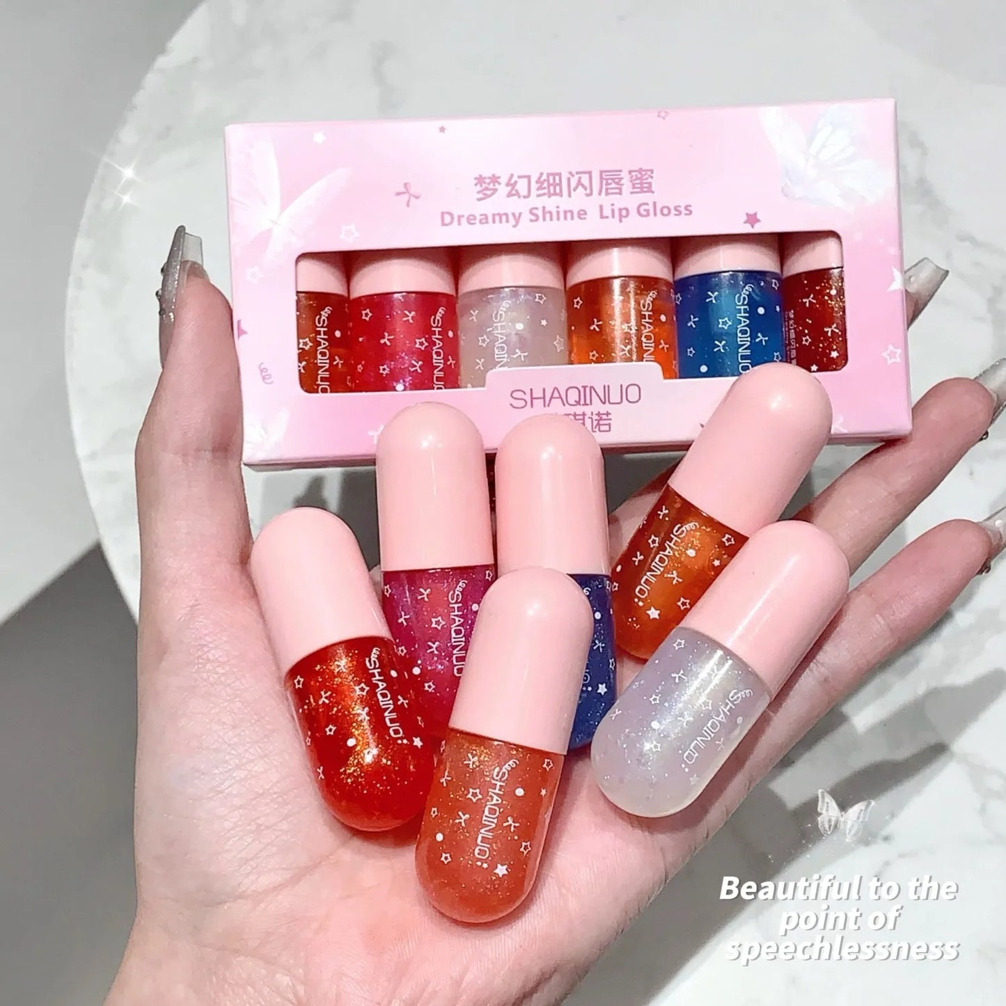 Shimmery Glitter Moisturizing Lip Gloss Set 6 Colors Highly Pigmented Fine Shine Long Wear Cute Lipgloss Set