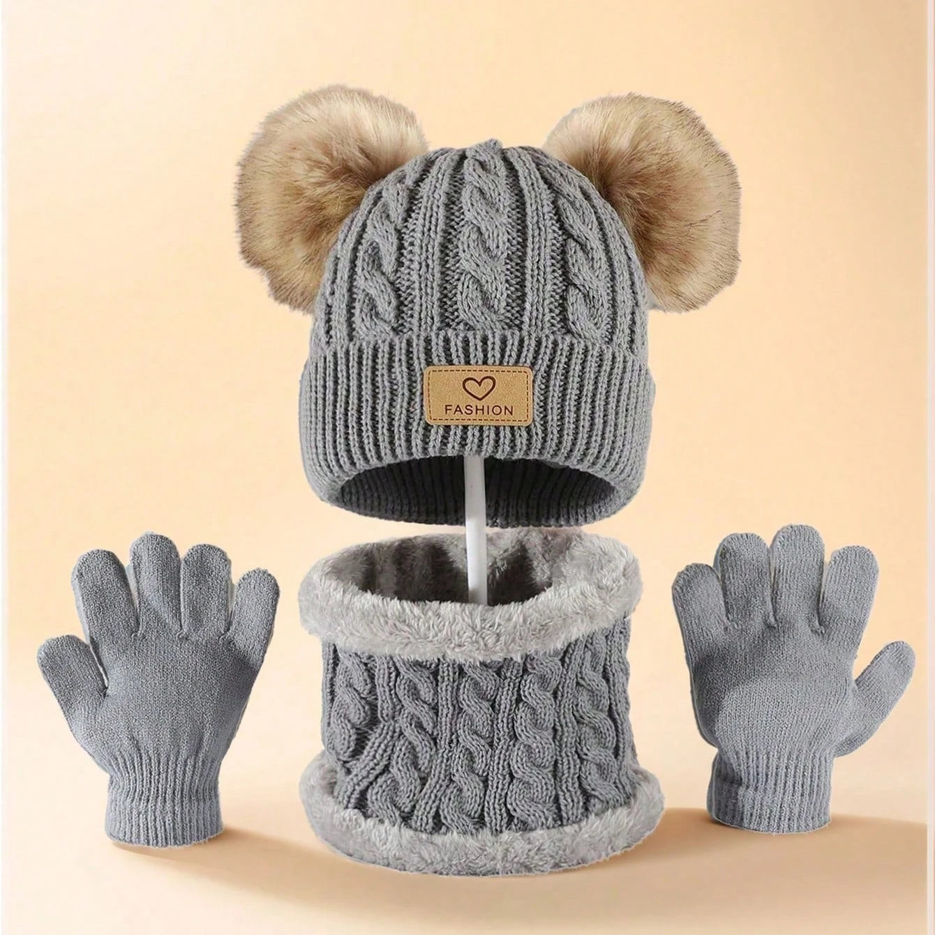 3pc Autumn and Winter Children's Hat, Neck and Gloves Set 2-12Y