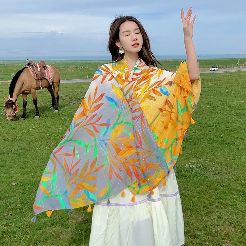 Design Brand Women Scarf Sunscreen Cotton Shawls Dual-Use Summer Autumn Long Scarves Seaside Holiday Beach Towel Beachwear Veils