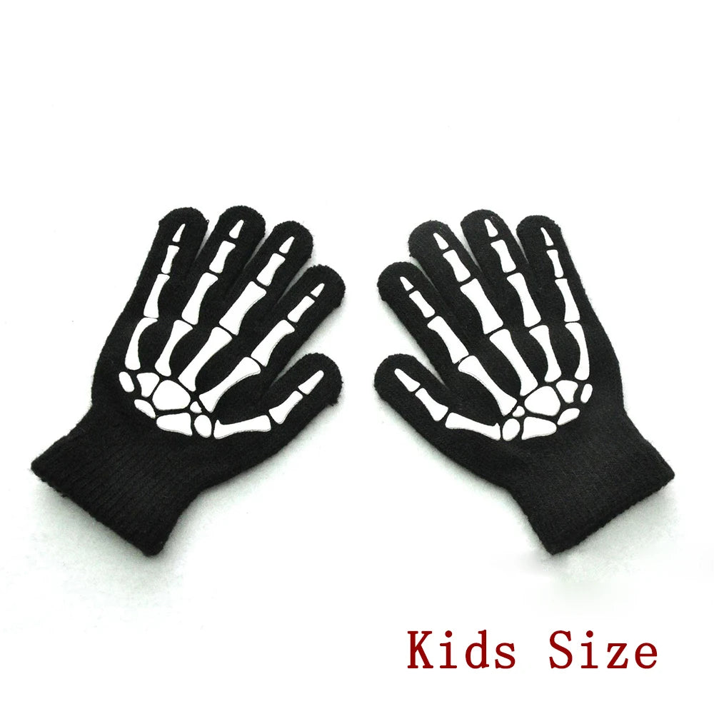 Luminous Gloves Childs Halloween Supplies For Winter Hand Warmer Bone Skull Grimace Mitten Non Slip Horror Hand Keep Warm Gloves