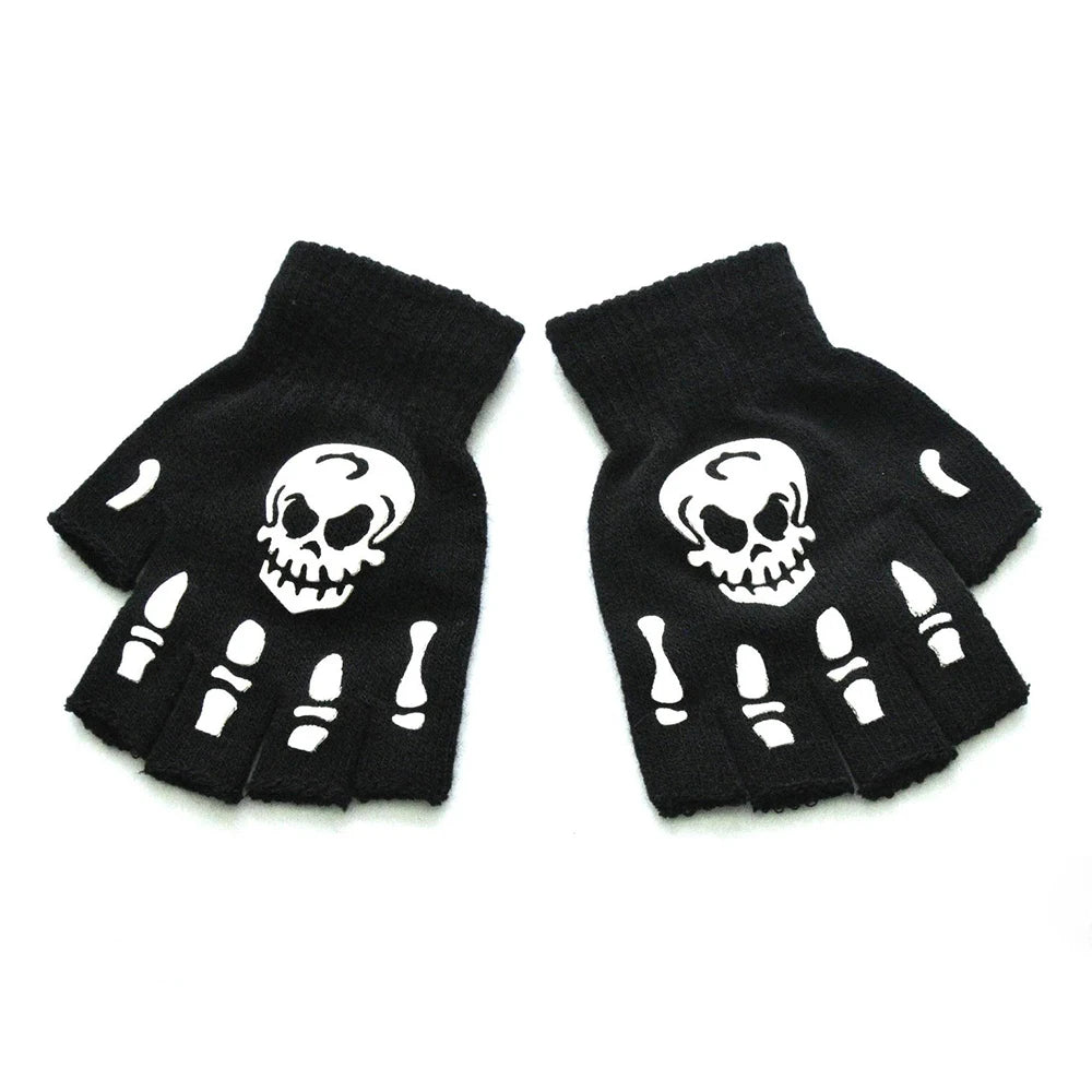 Luminous Gloves Childs Halloween Supplies For Winter Hand Warmer Bone Skull Grimace Mitten Non Slip Horror Hand Keep Warm Gloves