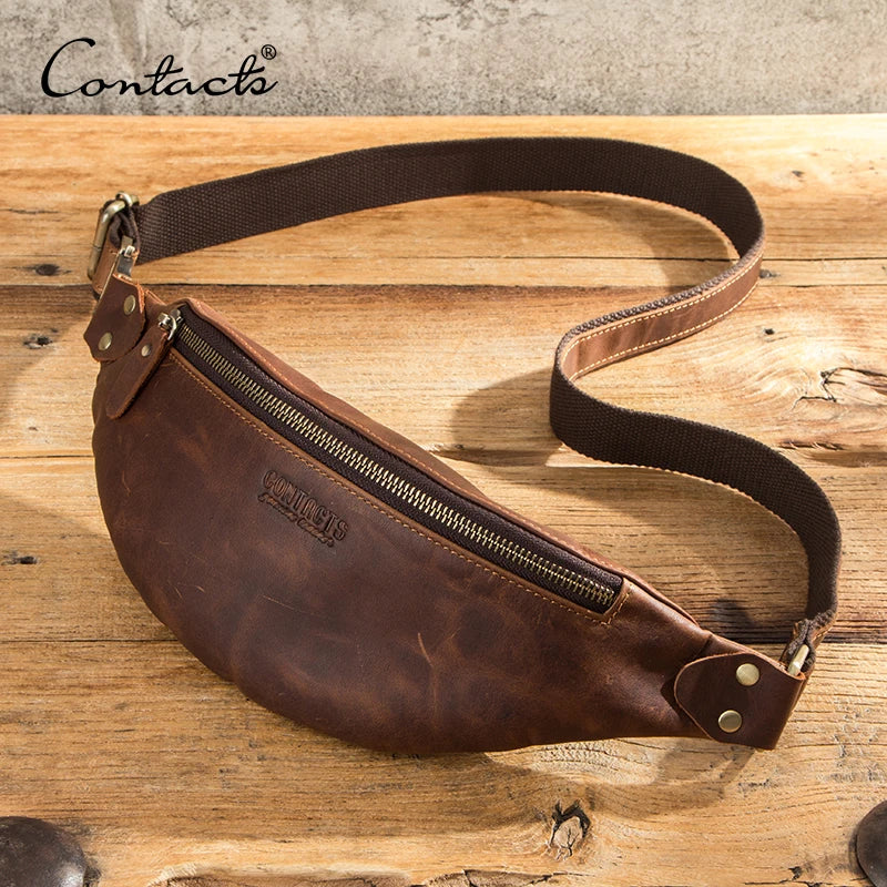 CONTACT'S 100% Genuine Crazy Horse Leather Fanny Pack