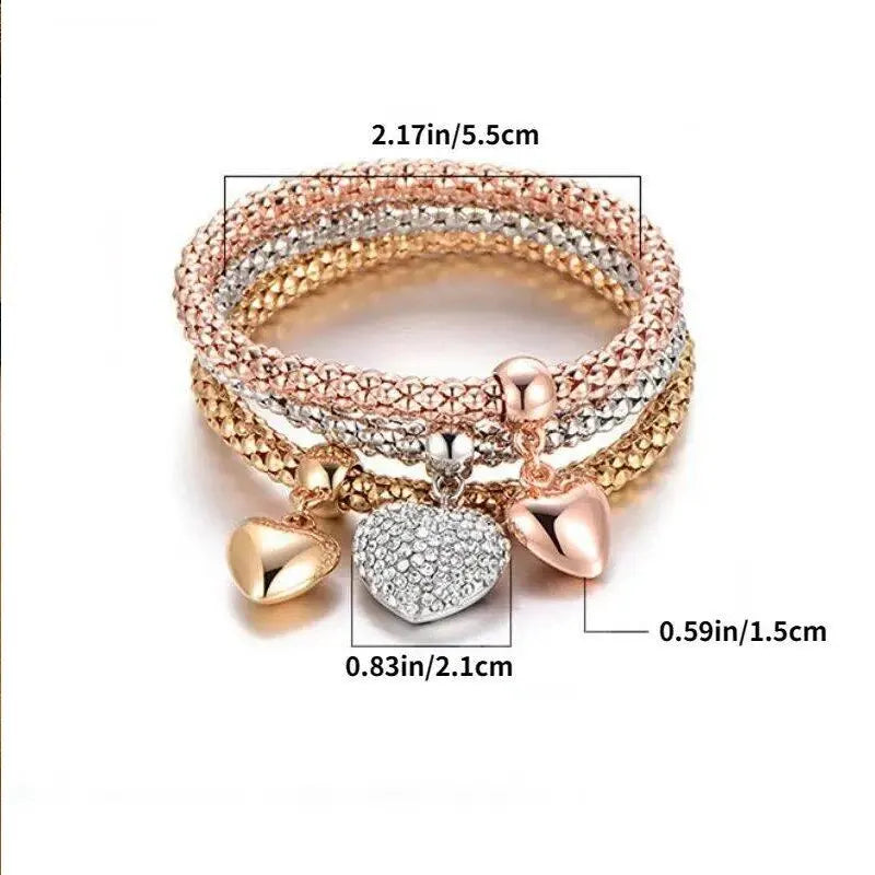 Rose Gold Plating Silver Color Chain Charm Bangle Jewelry Set