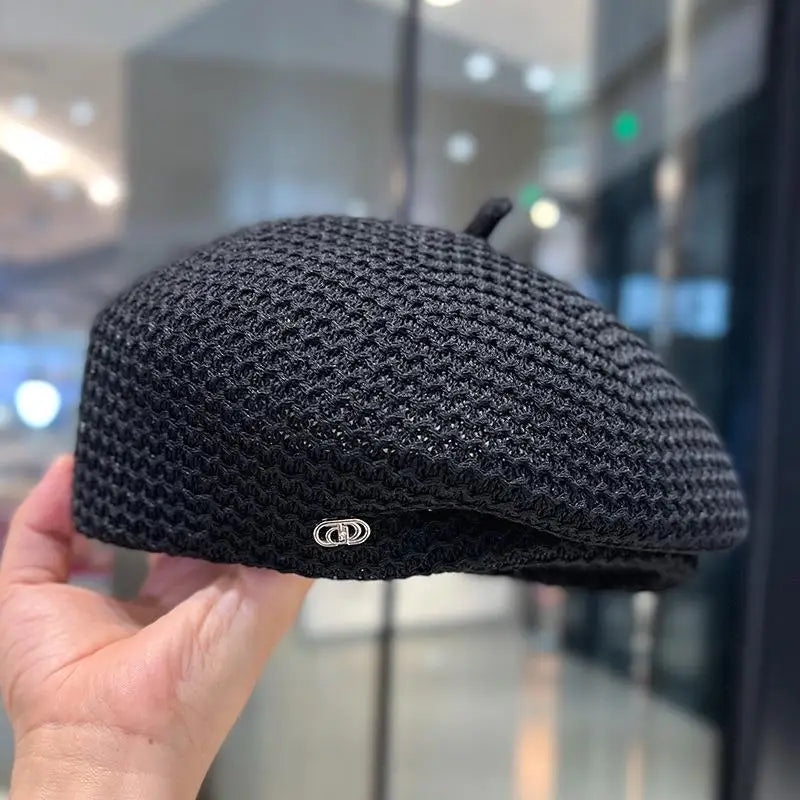 Fixed Pleated Paper Straw Beret