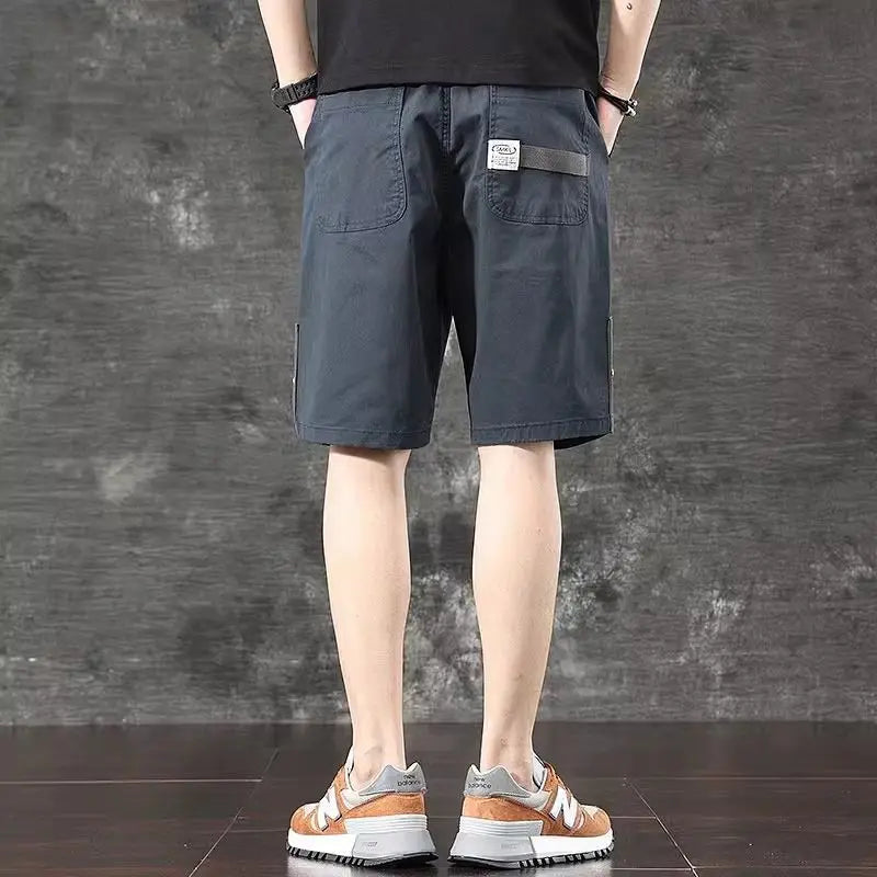 Trendy and Versatile Sports American Retro Work Clothes Men Thin Loose Straight Slimming Five-point Pants
