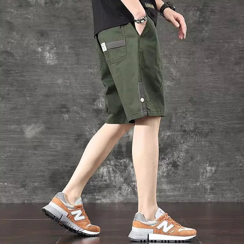 Trendy and Versatile Sports American Retro Work Clothes Men Thin Loose Straight Slimming Five-point Pants