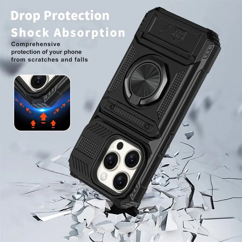 Phone Case For iPhone 16 15 14 13 12 11 Pro Max XS XR 8 7 Plus Magnetic Rotated Ring Kickstand Heavy Duty Drop Protection Wallet Cover