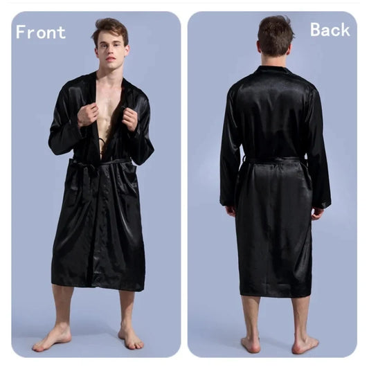 Men's V Neck Satin Robe Kimono Long Bathrobe Pajamas Sleepwear Christmas Robes for Wedding Party Men Loungewear Dressing Gown