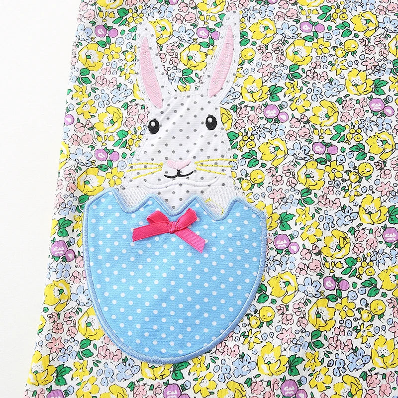 Girls Easter Floral Long-Sleeve Cotton Dress