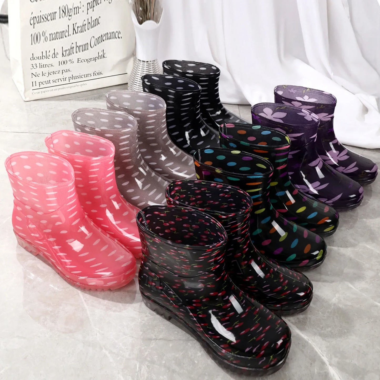 Fashionable Print Rain Boots Adult Women's Waterproof Boots Anti-slip Wear-resistant Shoes Mid-high Boot  Rain Shoes