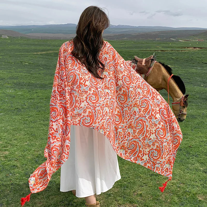 Design Brand Women Scarf Sunscreen Cotton Shawls Dual-Use Summer Autumn Long Scarves Seaside Holiday Beach Towel Beachwear Veils