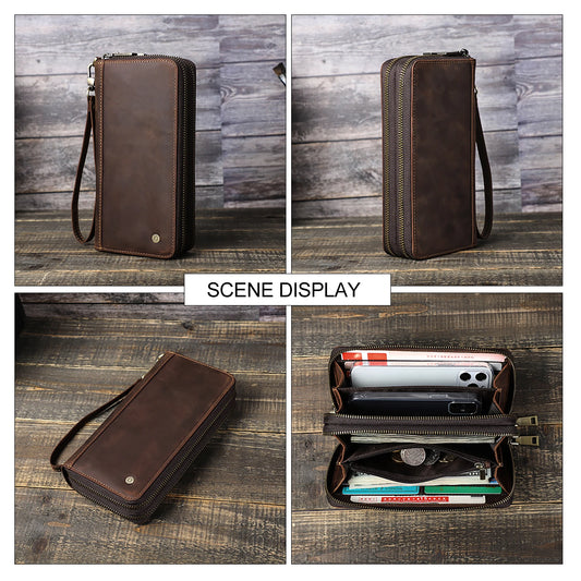 Contact'S Genuine Leather Men's Wallet Clutch Bag Card Holder Long Wallets Double Zipper Large Capacity Vintage Male Purses