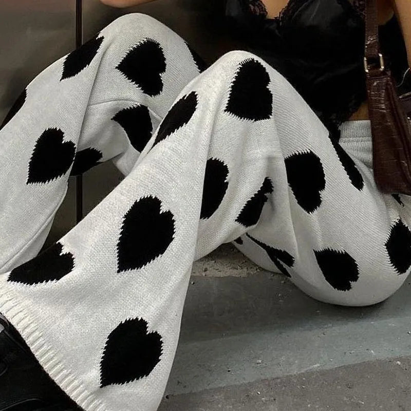 Sweatpants Women Joggers Women Knitted Autumn Winter 2024 Hearted Pattern Chill