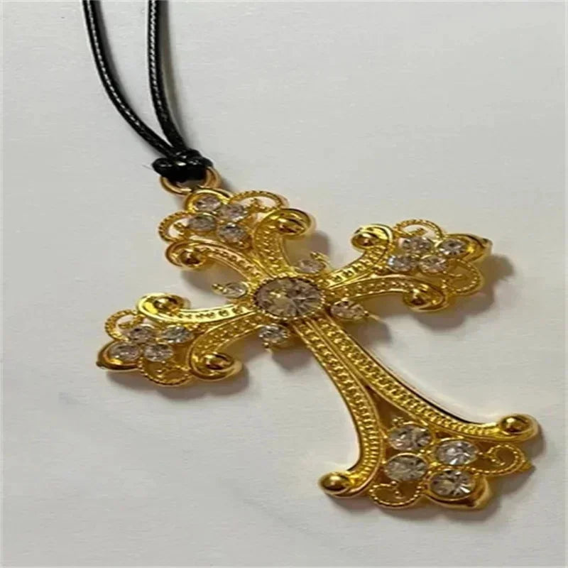 Large Detailed Rhinestone Cross Choker