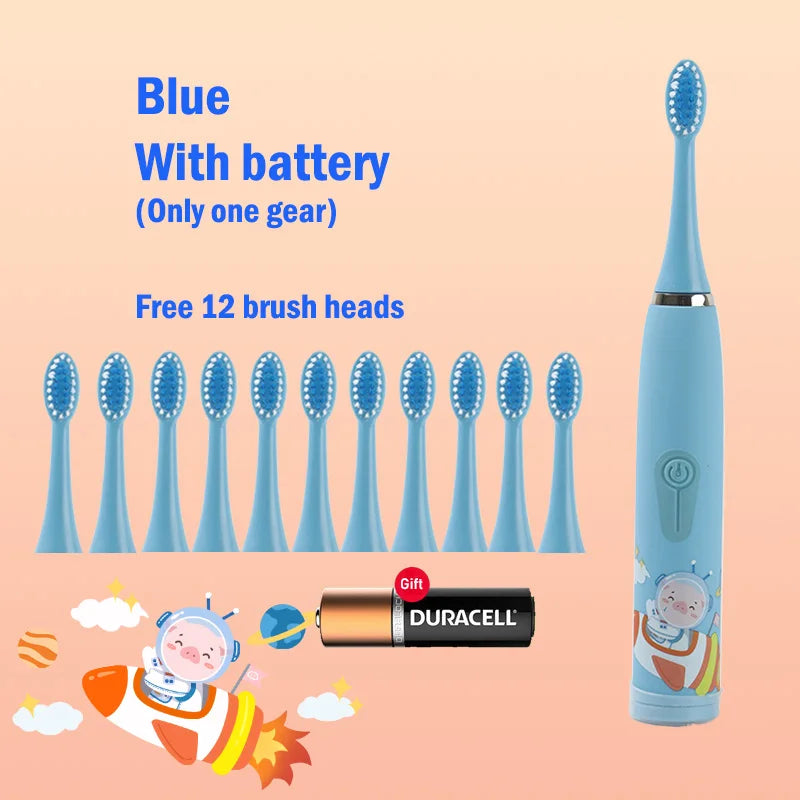 Children's Electric Toothbrush Cartoon Kids With Replacement Head Ultrasonic  IPX7 Waterproof Rechargeable Sonic Toothbrush