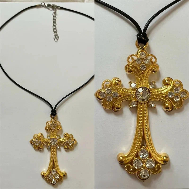 Large Detailed Rhinestone Cross Choker