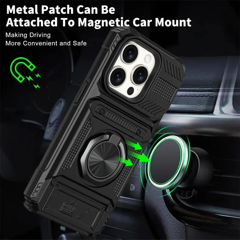 Phone Case For iPhone 16 15 14 13 12 11 Pro Max XS XR 8 7 Plus Magnetic Rotated Ring Kickstand Heavy Duty Drop Protection Wallet Cover