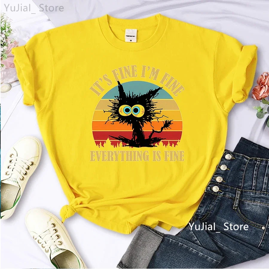 Funny Teacher Spirit Tshrit Women It'S Fine I Am Fine Everything Is Fine Ant Graphic Printed T Shirt Femme Harajuku Shirt