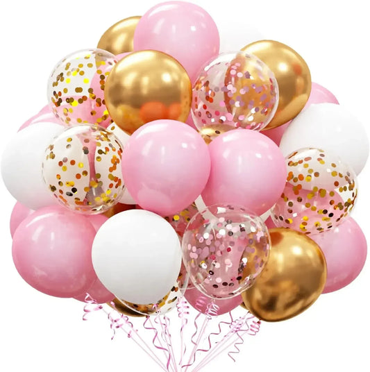 Pink Gold Confetti Latex 12 Inch Balloons Kit