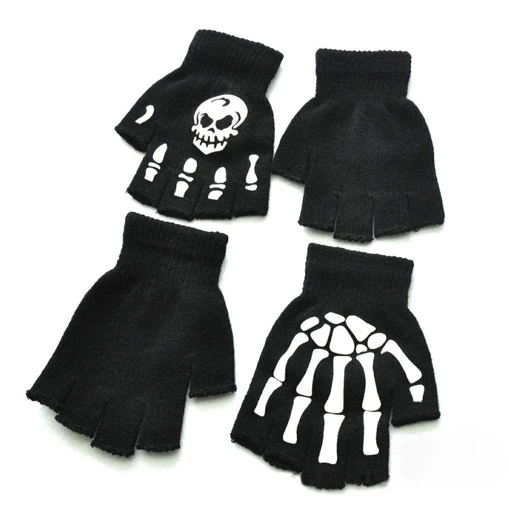 Luminous Gloves Childs Halloween Supplies For Winter Hand Warmer Bone Skull Grimace Mitten Non Slip Horror Hand Keep Warm Gloves