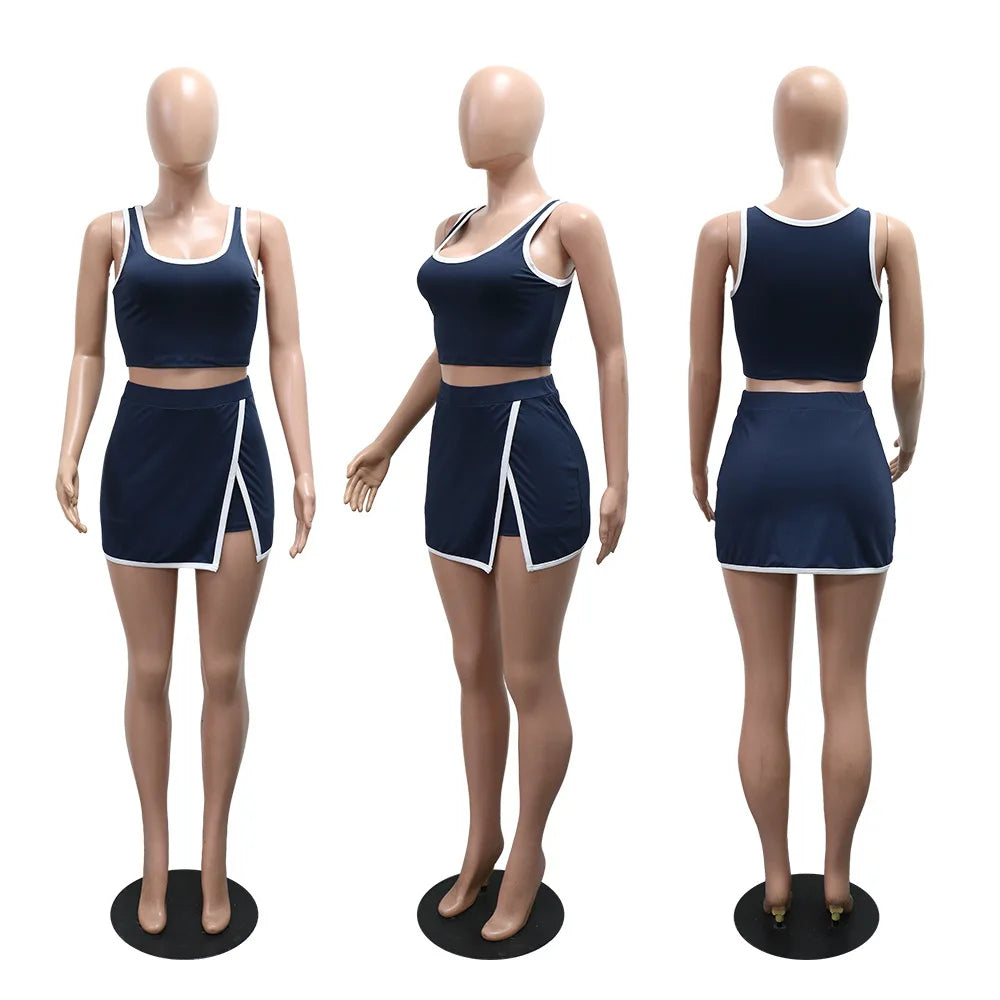Contrast Tennis Skirt 2 Pieces Set for Woman 2025 Summer Outfits Tank Top and Skort Suit Active Sexy Matching Two Piece Sets