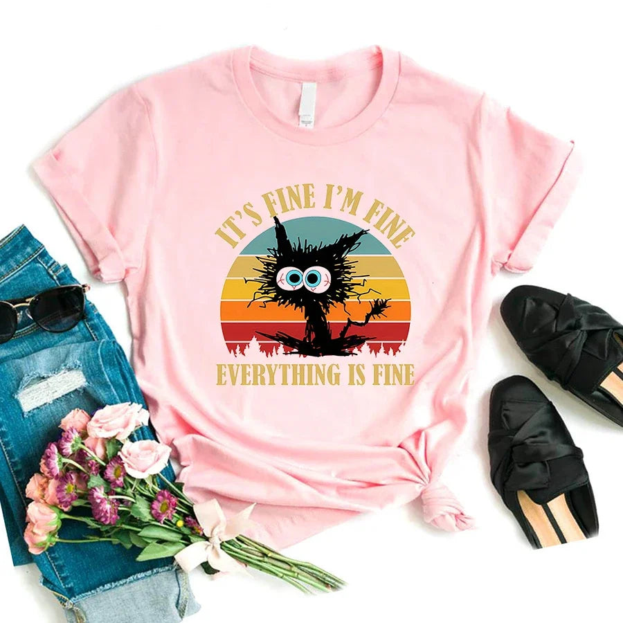 Funny Teacher Spirit Tshrit Women It'S Fine I Am Fine Everything Is Fine Ant Graphic Printed T Shirt Femme Harajuku Shirt