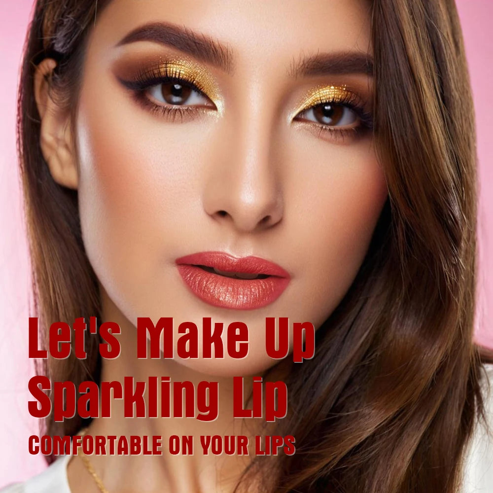 Pearlescent Pink Glitter Velvet Lipstick Metallic Waterproof Long Lasting Matte Shimmer Diamond Lipstick Women Makeup Cosmetic