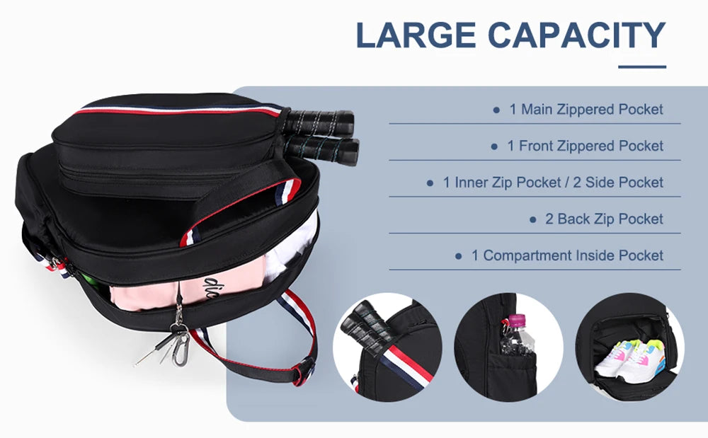 Adjustable Pickleball Paddle Backpack Bag Multi Sport Large Capacity Storage Tennis Racquetball Equipment For Men Women