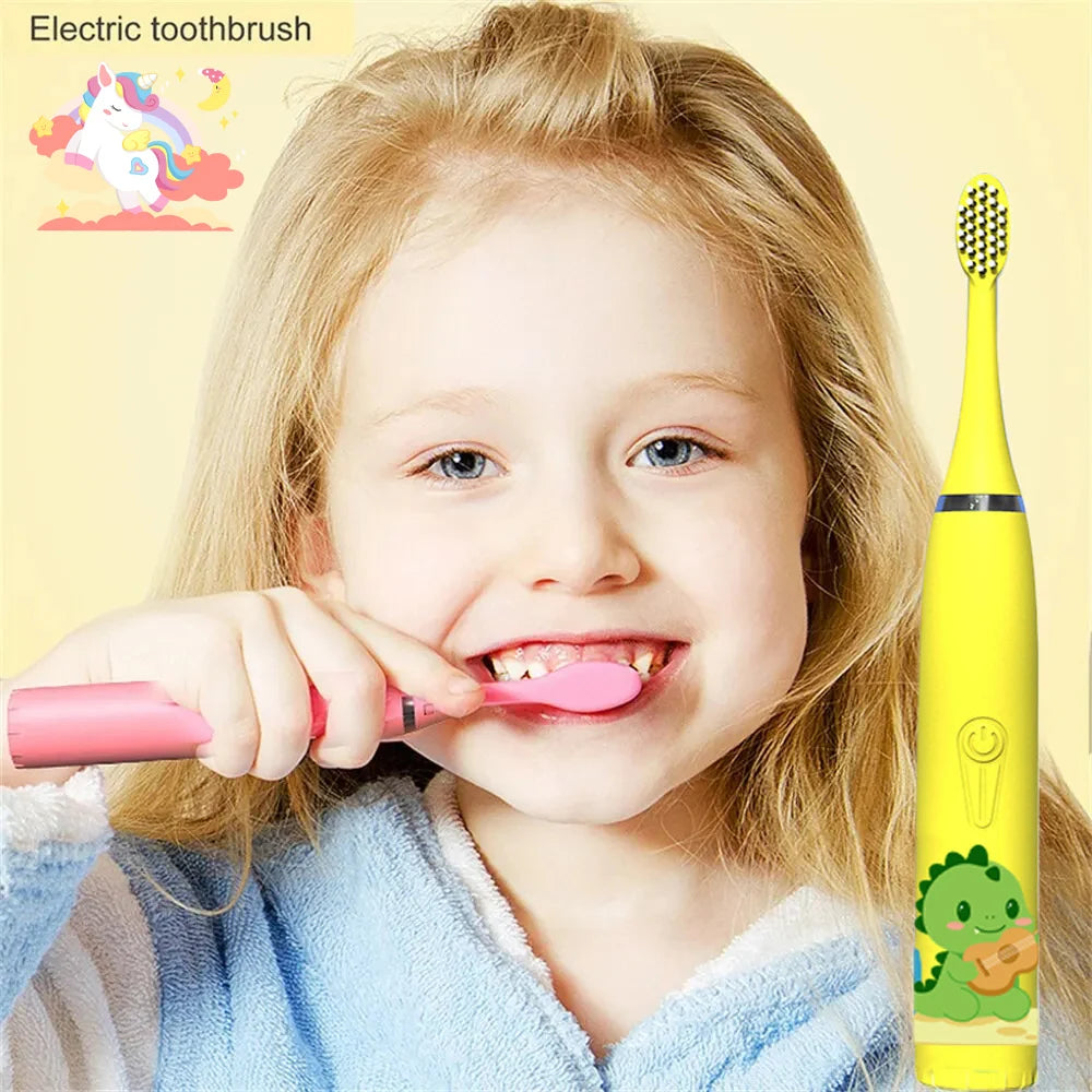 Children's Electric Toothbrush Cartoon Kids With Replacement Head Ultrasonic  IPX7 Waterproof Rechargeable Sonic Toothbrush