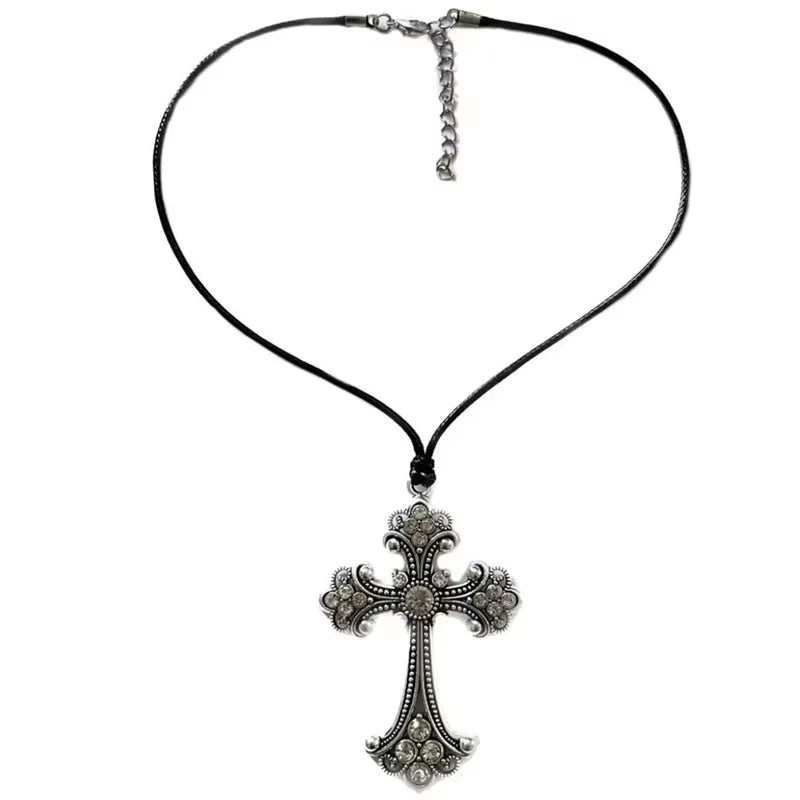 Large Detailed Rhinestone Cross Choker
