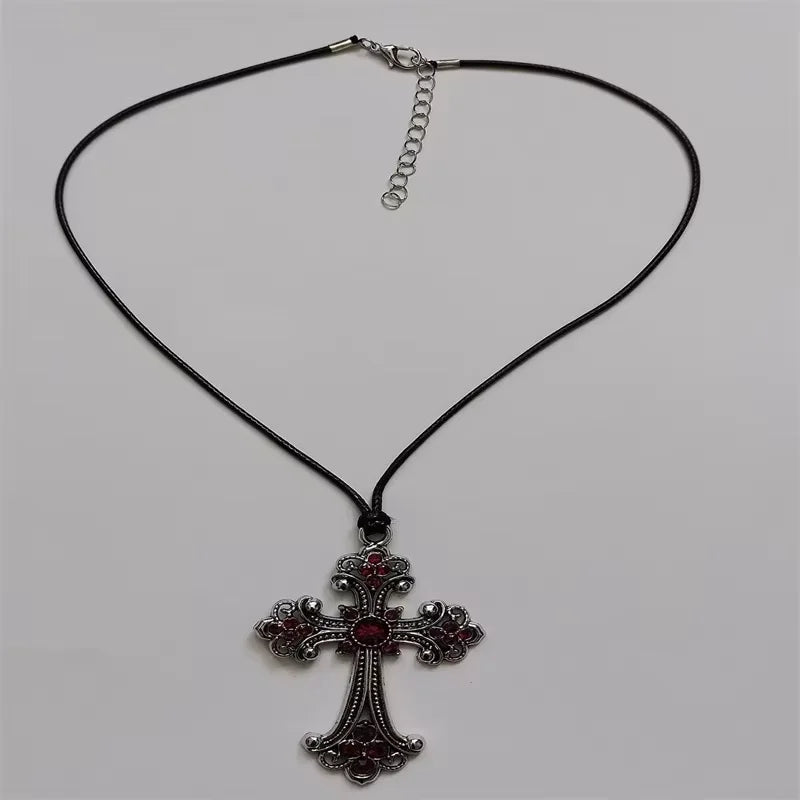 Large Detailed Rhinestone Cross Choker