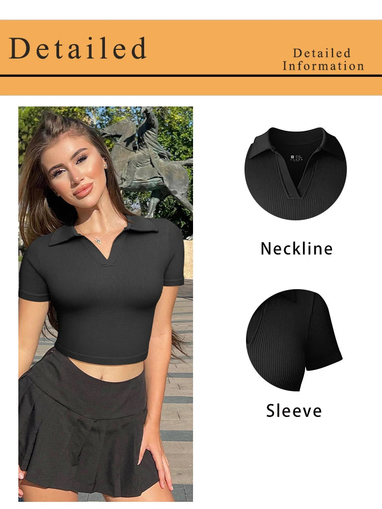 Women's T Shirt Short Sleeved Polo Shirt Casual Sports Tennis Shirt Tight Fit Fitness Yoga Top Ladies top