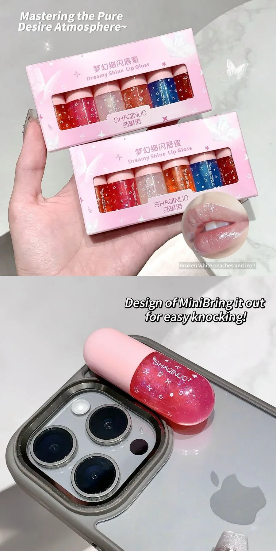 Shimmery Glitter Moisturizing Lip Gloss Set 6 Colors Highly Pigmented Fine Shine Long Wear Cute Lipgloss Set