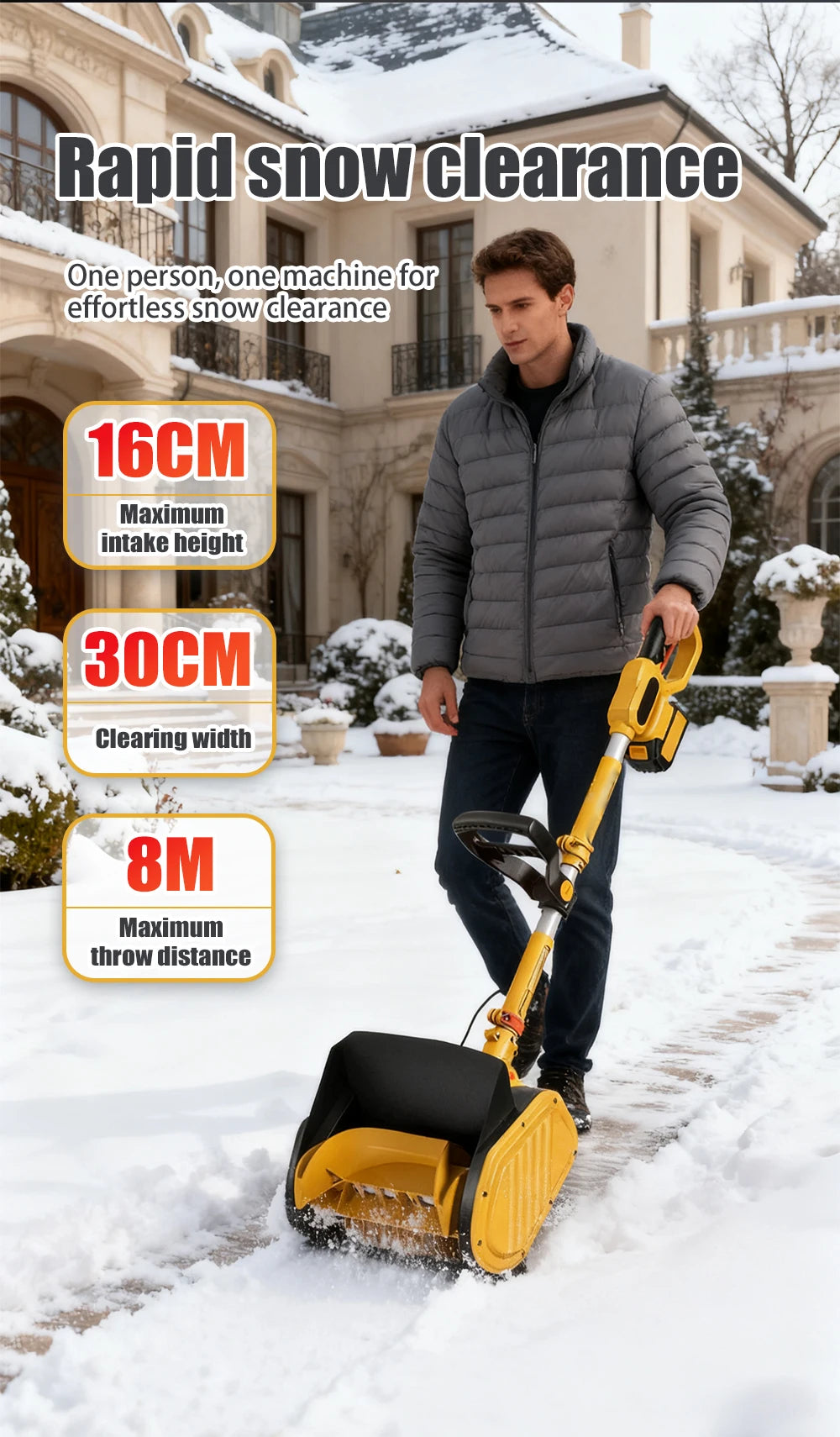 1200W Electric Battery-Powered Cordless Snow Blower