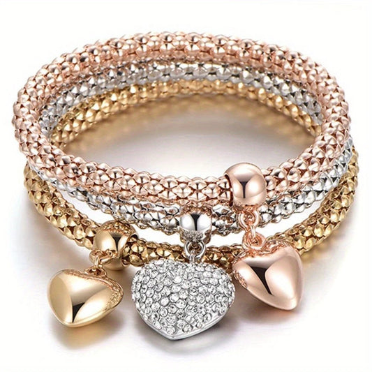 3Pcs Fashion Heart Bracelet Set for Women