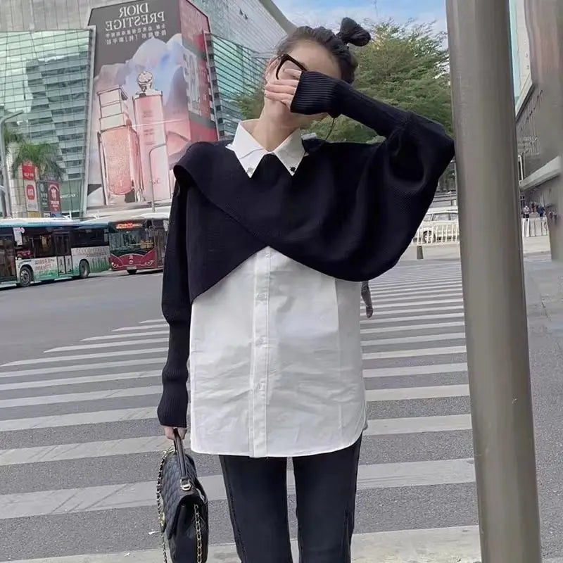 Bat-sleeved Sweater for Women in 2025 New Autumn Design, Lazy Style, Long Sleeves, Irregular Outer Shawl