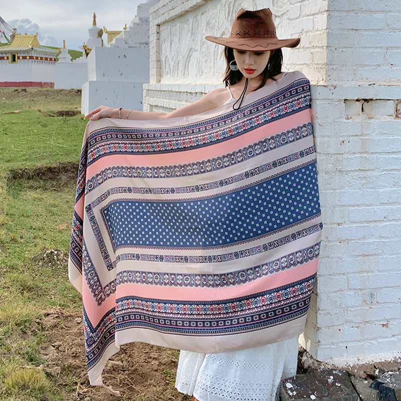 Design Brand Women Scarf Sunscreen Cotton Shawls Dual-Use Summer Autumn Long Scarves Seaside Holiday Beach Towel Beachwear Veils