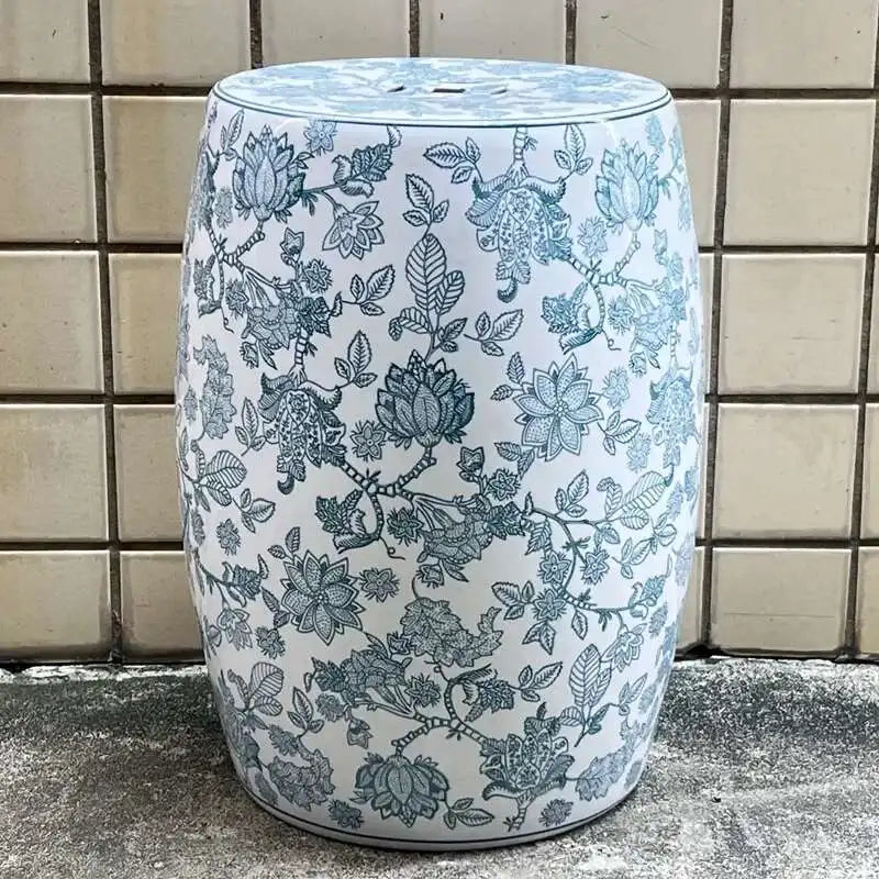 Hand Drawn Blue and White Porcelain Shoe Changing Stool Ceramic Drum Bathroom Neoclassical Imitation Sitting Stool Low Round