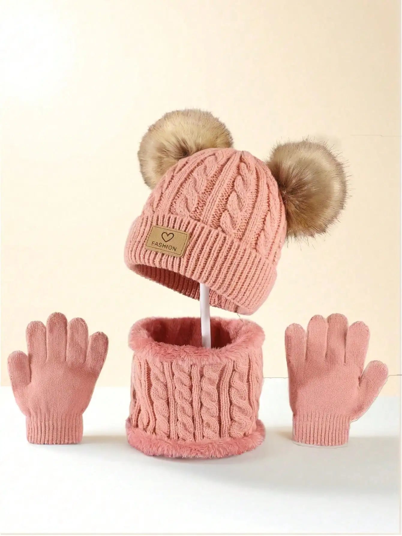 3pc Autumn and Winter Children's Hat, Neck and Gloves Set 2-12Y