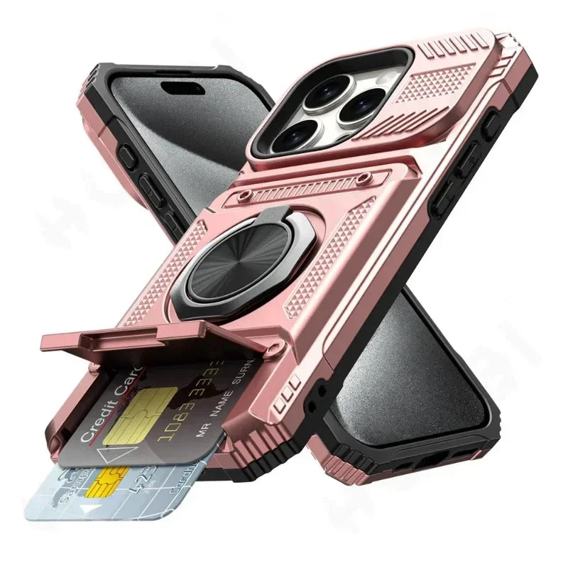Phone Case For iPhone 16 15 14 13 12 11 Pro Max XS XR 8 7 Plus Magnetic Rotated Ring Kickstand Heavy Duty Drop Protection Wallet Cover