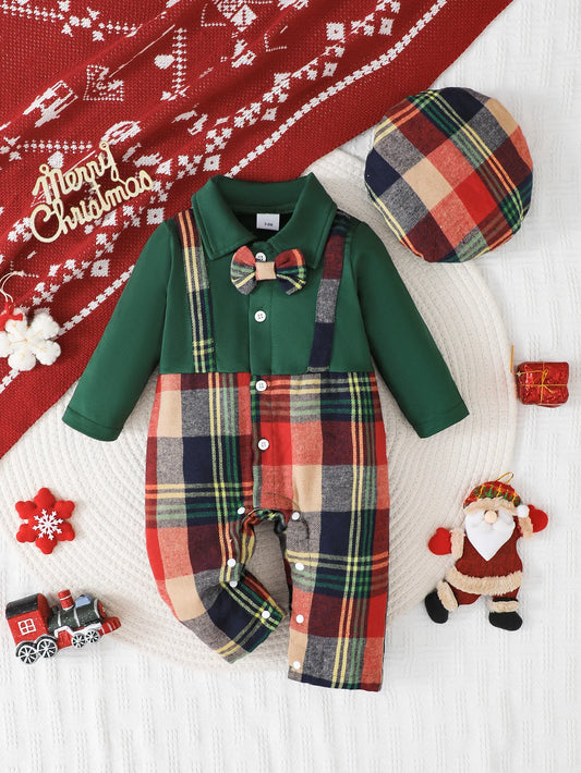 Baby girl Christmas style set, paired with a cute hat and bow, providing warmth and insulation, suitable for winter wear.
