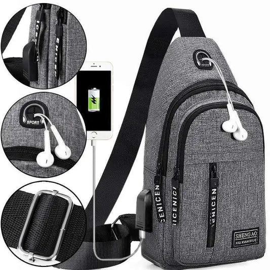 Water-Proof Messenger Crossbody Shoulder Bag with Built-In USB Cable on Some Options
