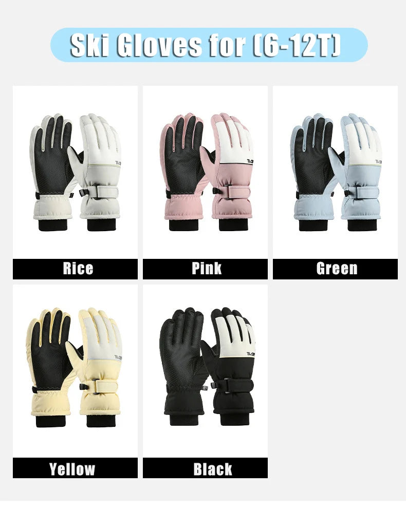 Kids Warm Winter Gloves Waterproof Anti-Slip Snow Gloves for Boys Girls Ideal for Outdoor Skiing Cycling