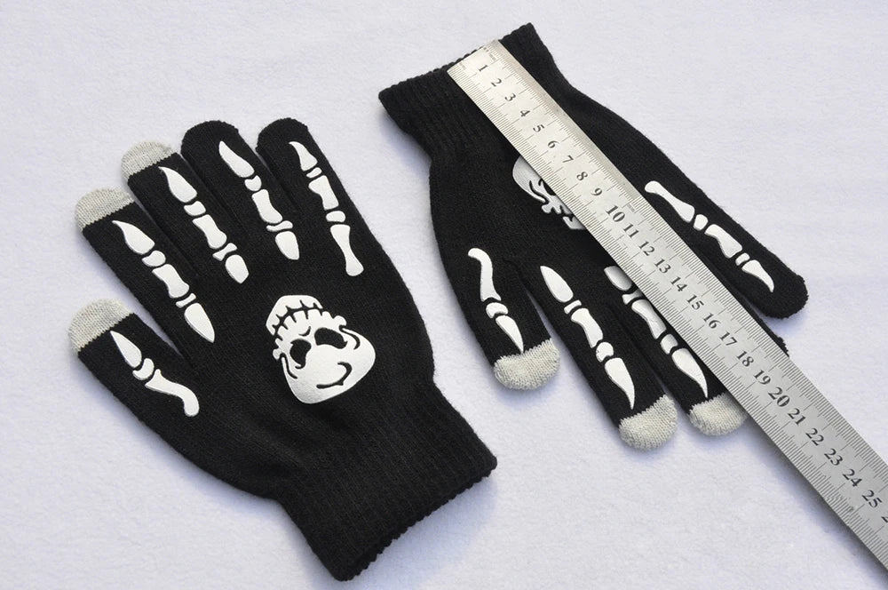 Luminous Gloves Childs Halloween Supplies For Winter Hand Warmer Bone Skull Grimace Mitten Non Slip Horror Hand Keep Warm Gloves
