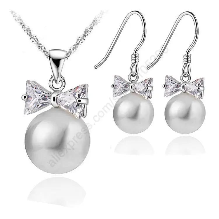 Genuine 925 Sterling Silver Bridal Jewelry Sets Pearl Fashion Jewelry Women Girls Engagement Anniversary Fine Gift Wholesale