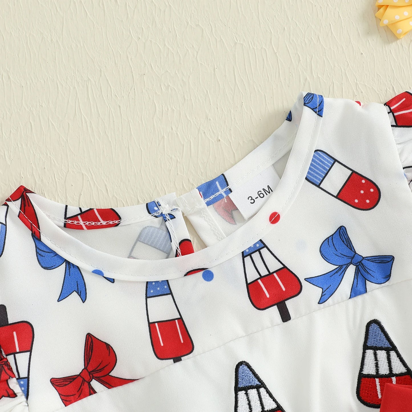 Baby Girl 4th of July Romper Flying Sleeve Round Neck Ice Cream Printed Bow Bodysuit