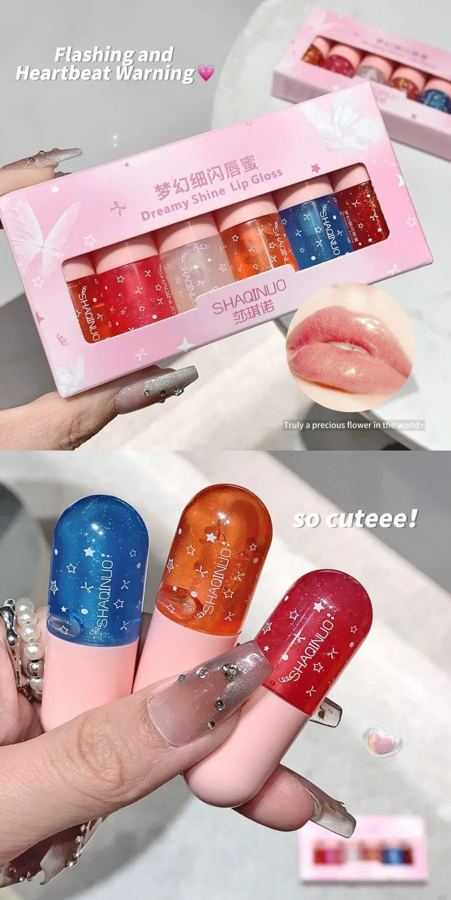 Shimmery Glitter Moisturizing Lip Gloss Set 6 Colors Highly Pigmented Fine Shine Long Wear Cute Lipgloss Set