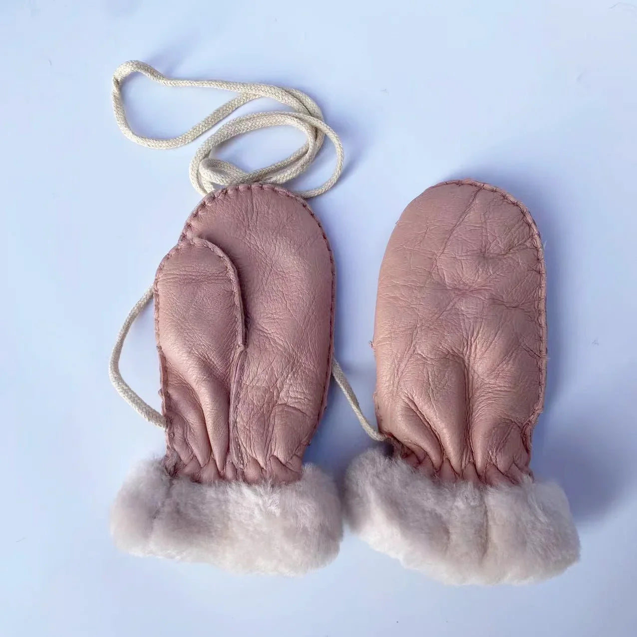 Winter 1-5 Years old Kids Warm Gloves 100% Natural Sheep Fur Gloves for Boys Girls Children's Thick Mittens Outdoor Hand made